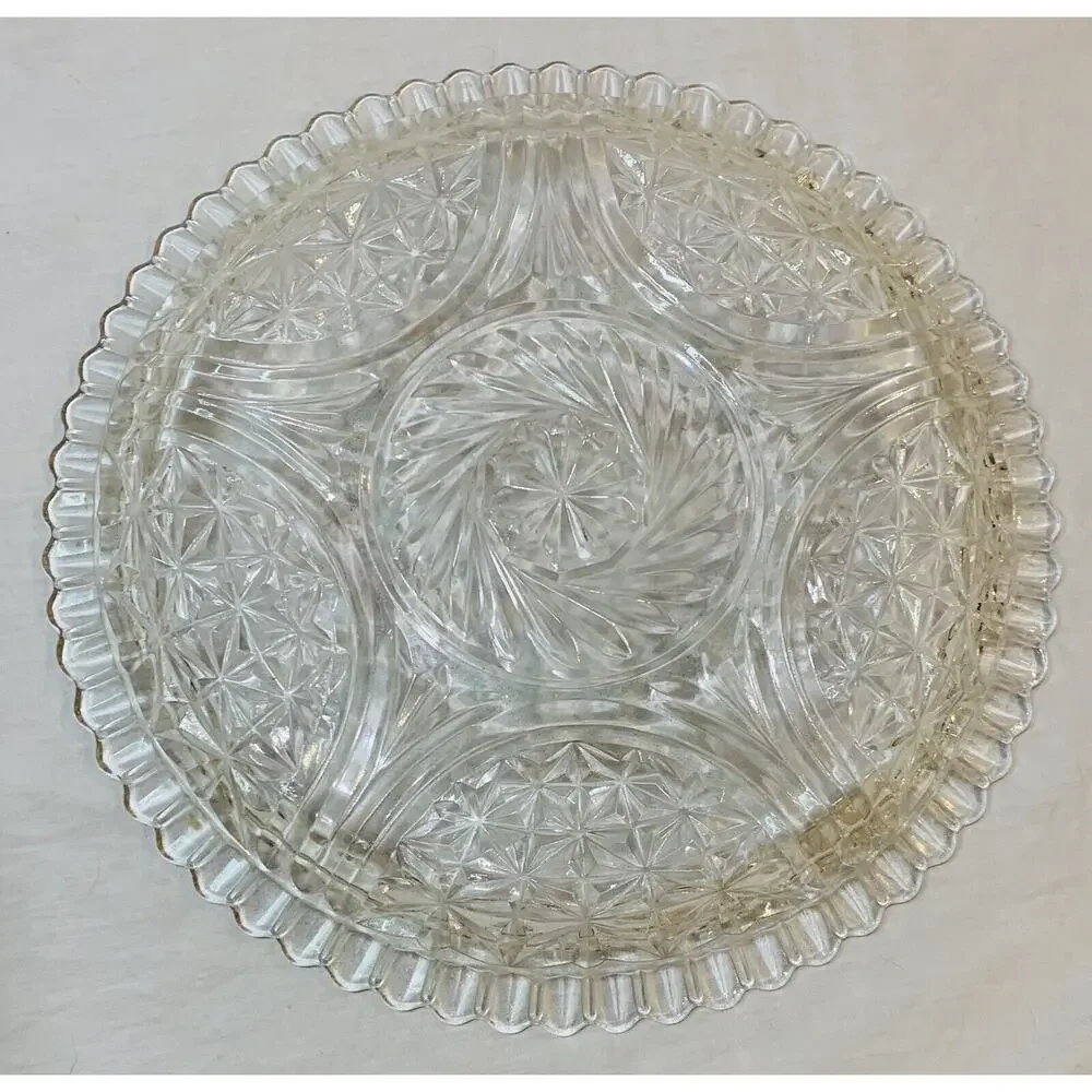 Anchor Hocking Cake Plate 1960's Glass Stars & Bars MCM Missing Cover Clear Tray
